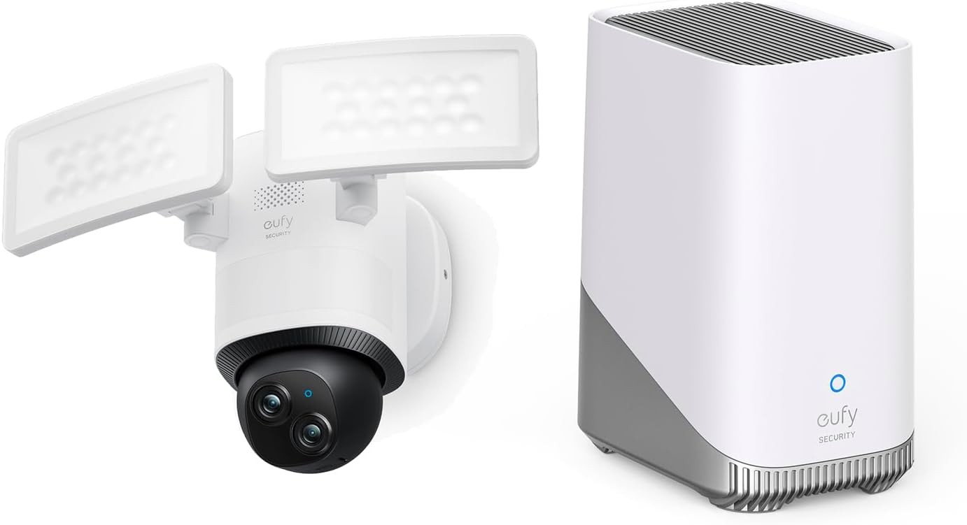 eufy Security Floodlight Outdoor Camera E340 Wired 2000 LM Wi-Fi HomeBase S380