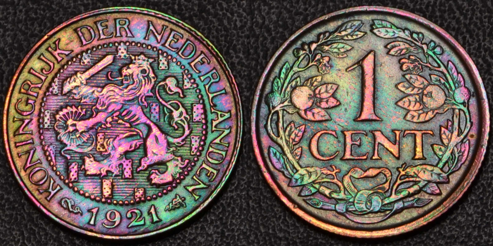 1921 Netherlands 1 Cent rainbow toning **SHARP DETAILS** (60-78)