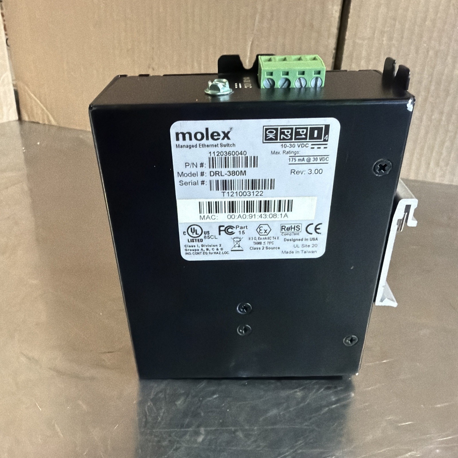 Molex Managed Ethernet Switch Model DRL-380M Rev: 3.00 Nos Surplus No Box