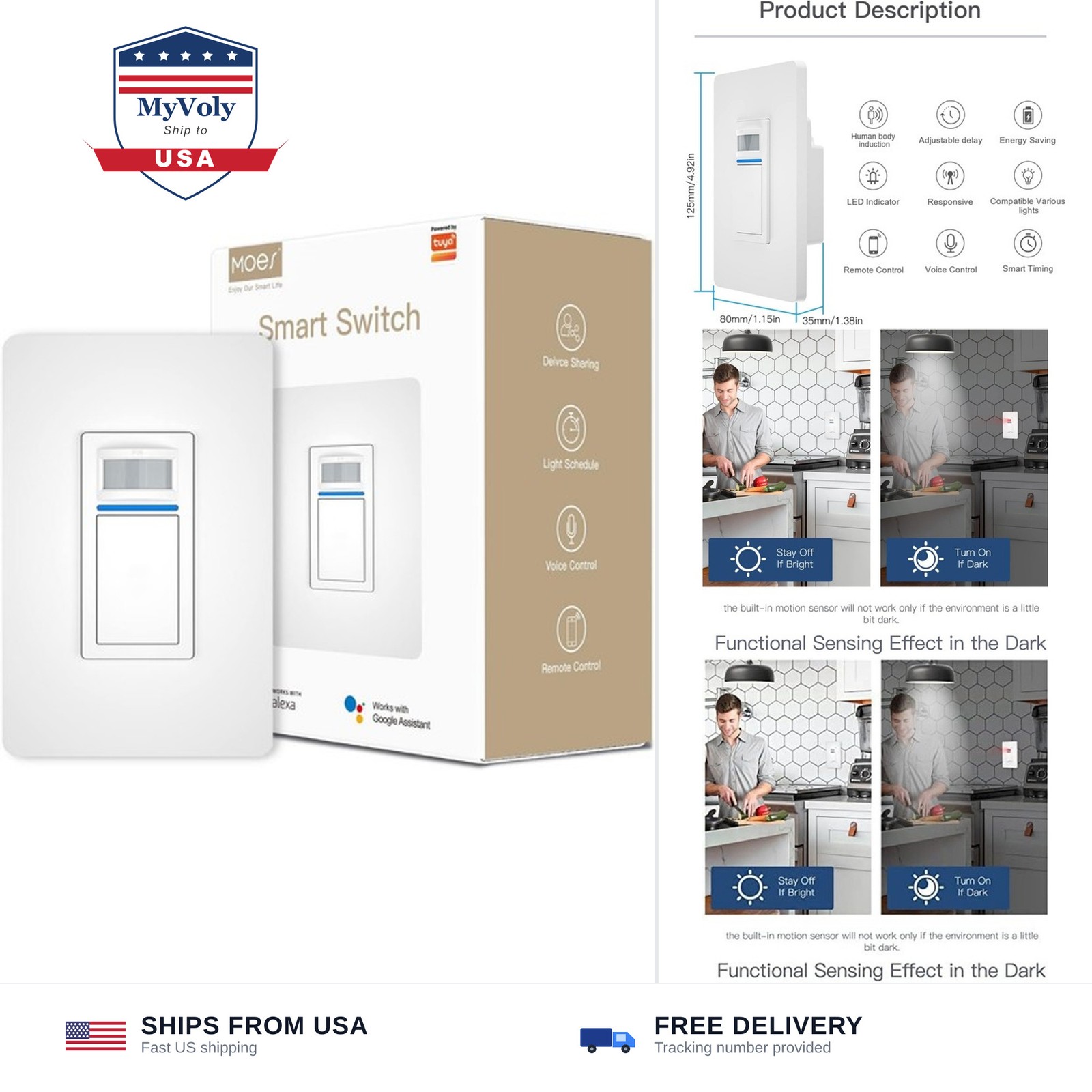 MOES Smart Motion Sensor Switch Single Pole, Needs Neutral Wire, Wi-Fi PIR In...