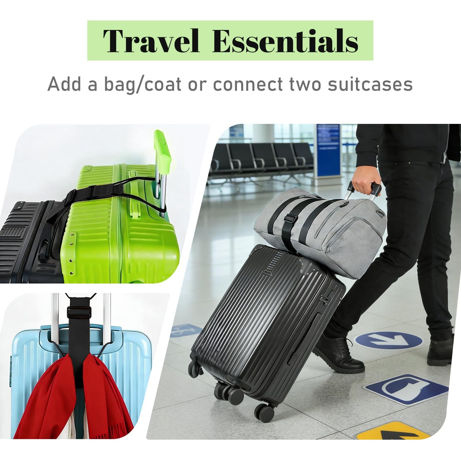 Xvfxvf Multi Use Strong Adjustable Luggage Connector Straps For Suitcases2 Pack