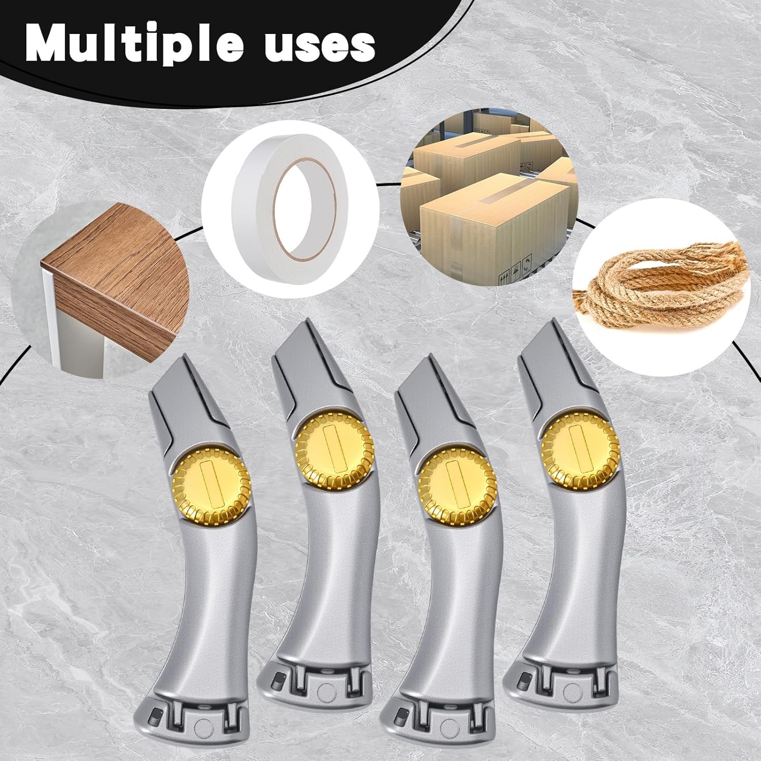 4 Pcs Silver Fixed Blade Roofing Knives with Replacement Blades, Vinyl