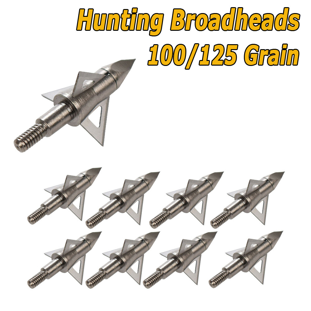 12pcs Archery Arrowhead Broadheads 100/125 Grain Arrow Tips Points Bow Hunting