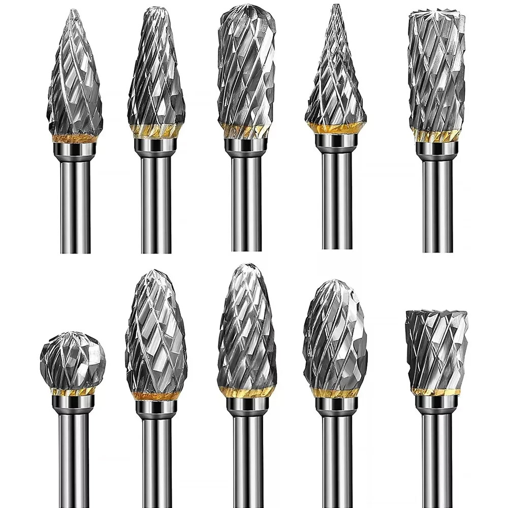 10PCS 1/8 Double-Cut Tungsten Carbide Rotary Burr Die Grinder Shank-Bit
