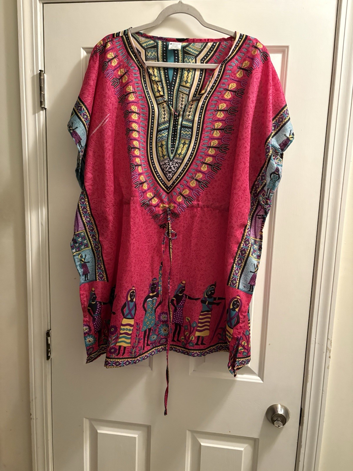 Anjli African Print Kaftan Blouse Waist Tie Women’s 2XL Waist 35 Inch
