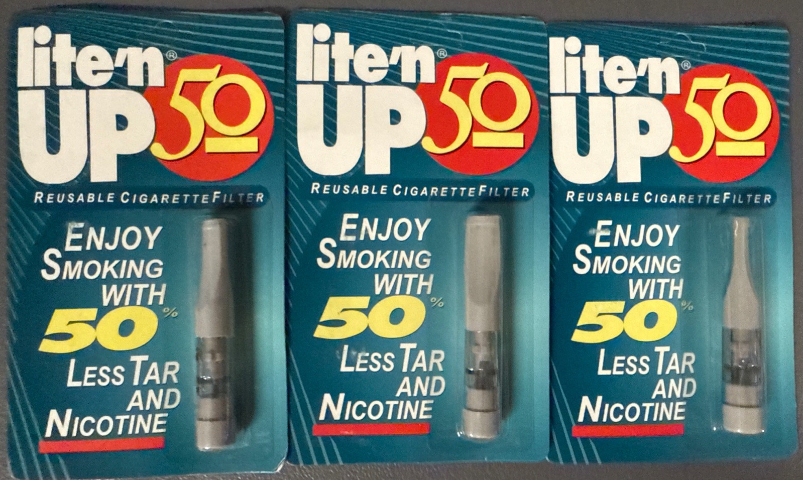 3-Pack LITE'N UP 50 Reusable Cigarette Filter, 50% Less Tar & Nicotine, New