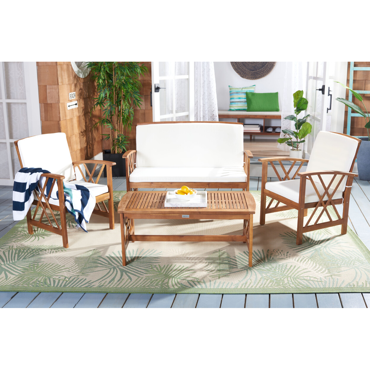 SAFAVIEH Outdoor Collection Fontana 4-Piece Patio Set | Natural/Beige |