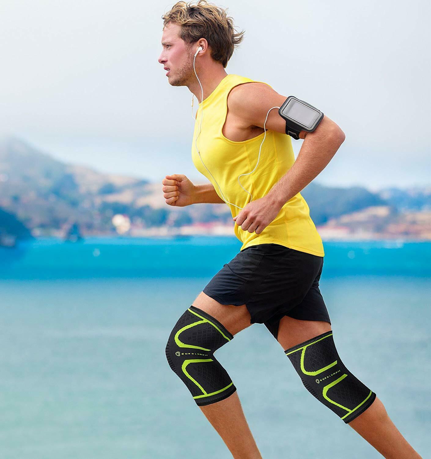 2 Pc Eurolympic Support Comfort Runners Knee Brace Sleeve Jogging Sport Gym