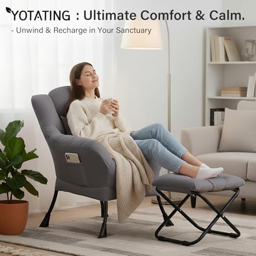 Lazy Chair with Ottoman, Dark Gray-footstool With Right Angle Frame-pillow