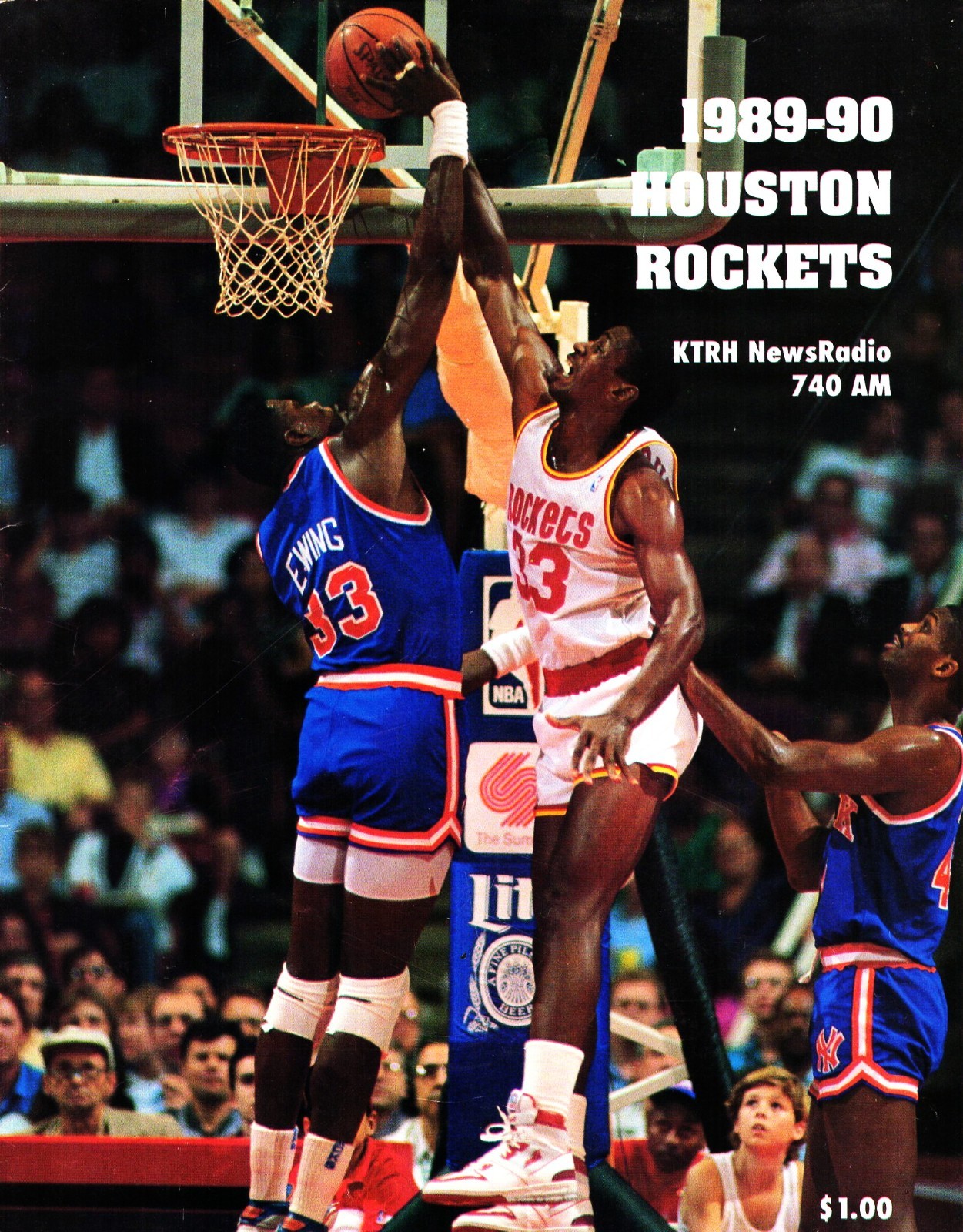 OTIS THORPE & PATRICK EWING 1989-90 Houston Rockets vs Cleveland Game Program
