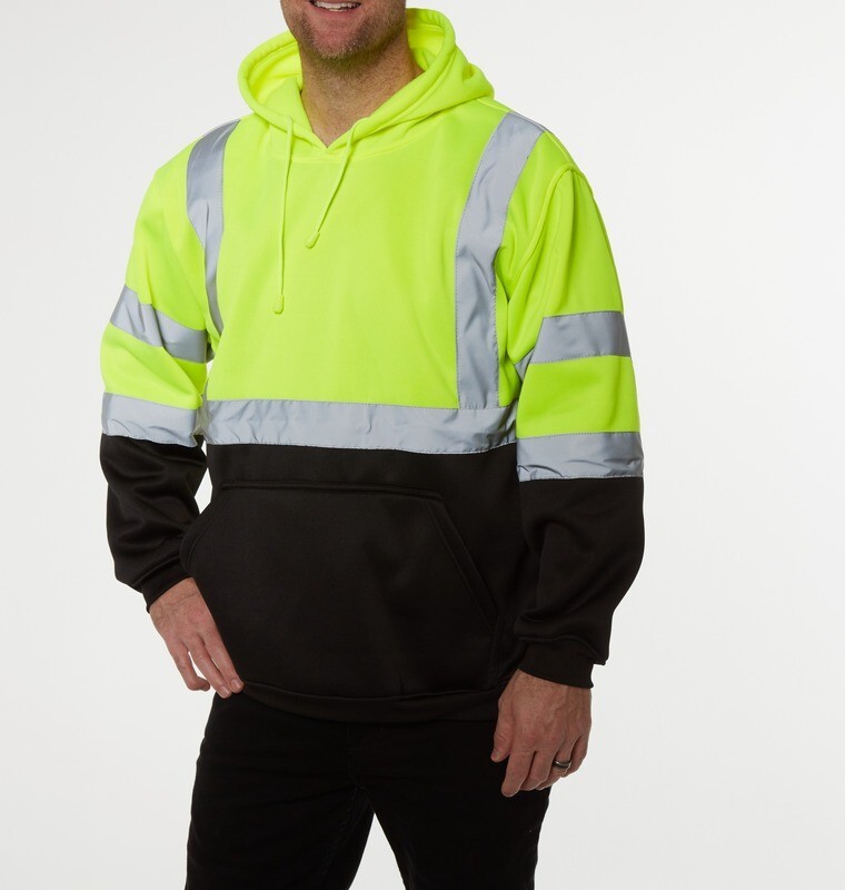 Safety High Visibility Reflective Yellow and Black Bottom Hoodie, Class 3