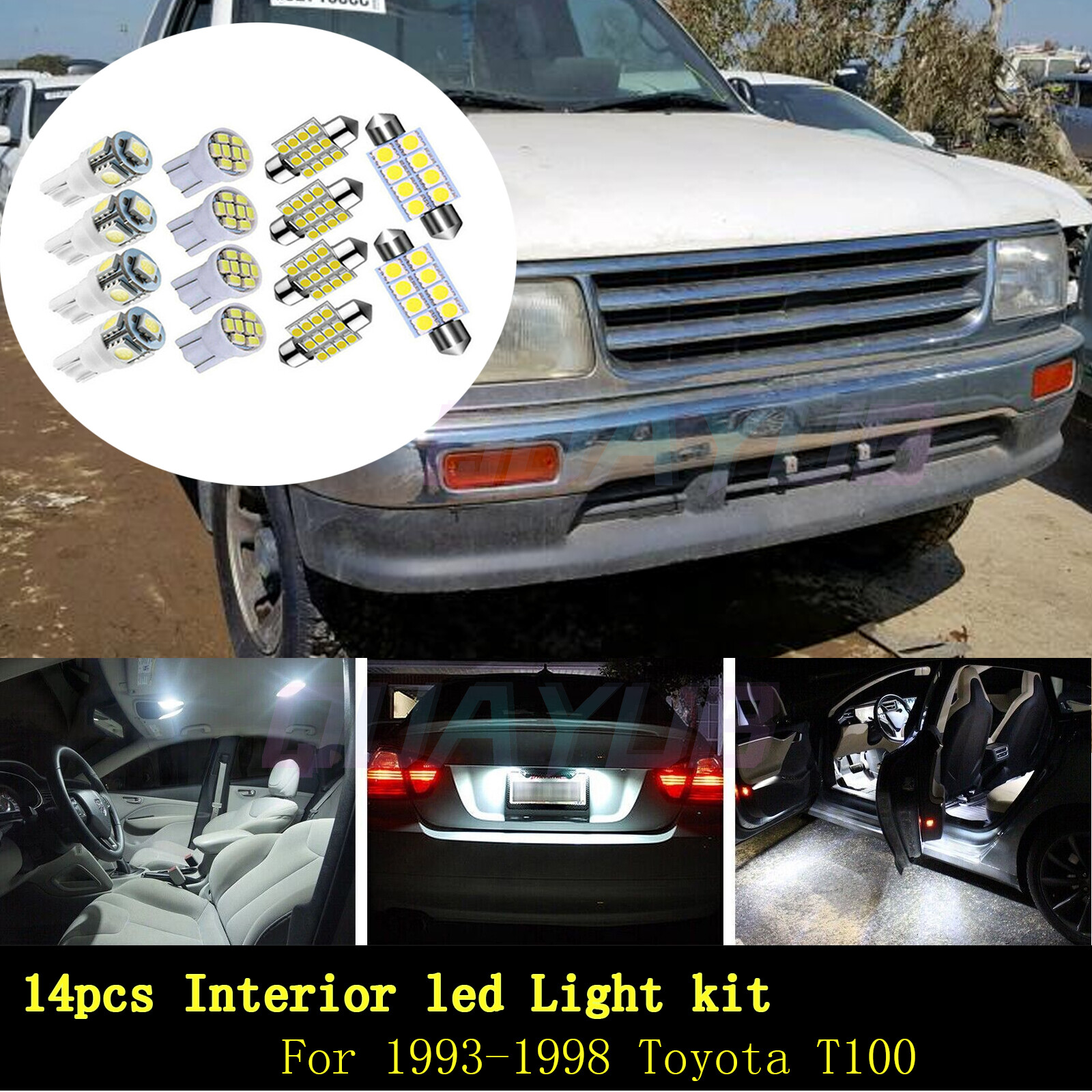 14x Super Bright White Car Interior LED Light Bulb Kit for 1993-1998 Toyota T100