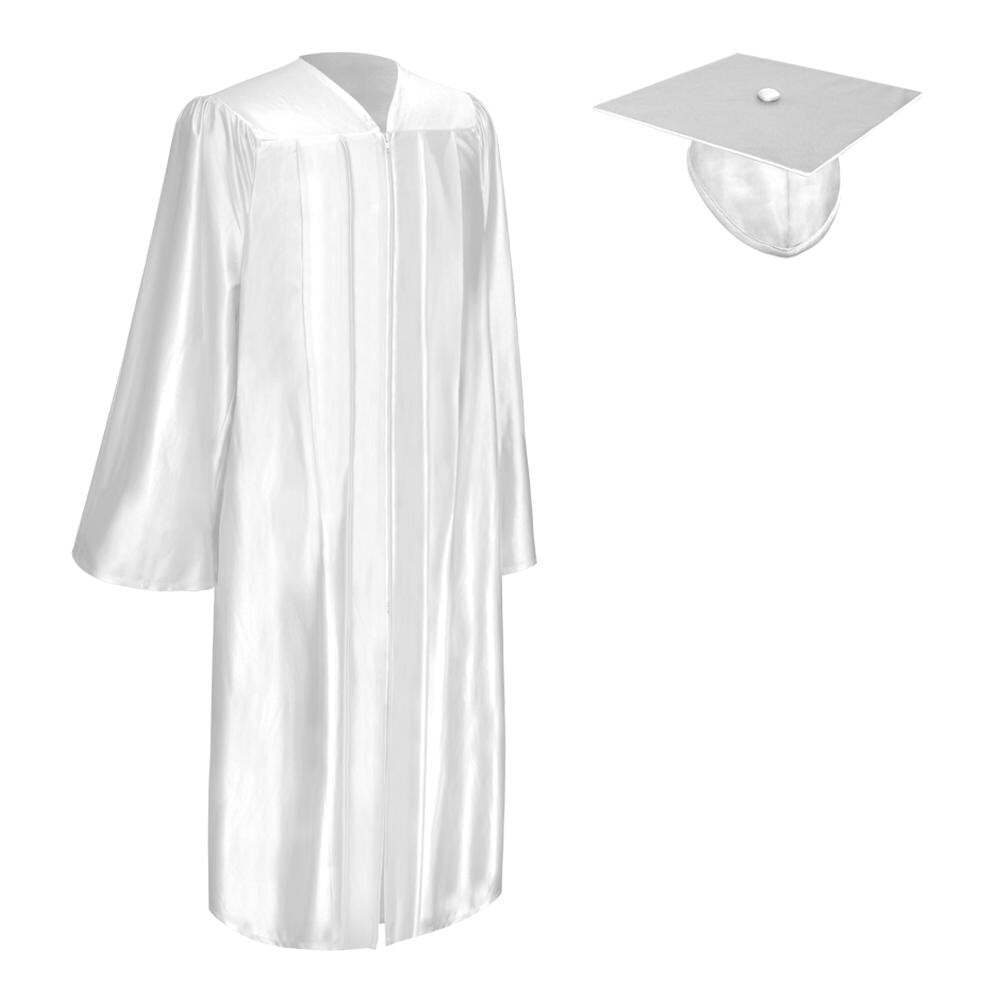 Endea Graduation Shiny White Gown & Cap for High School & College Unisex