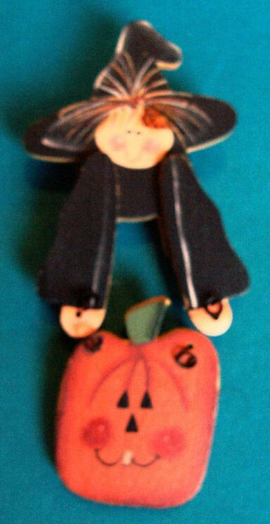 Halloween Pumpkin & Witch Hand Painted  Pin