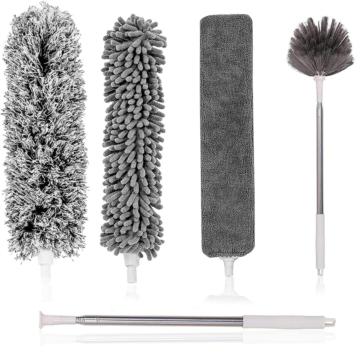 5-in-1 Microfiber Feather Duster Kit – Extendable 100" Pole for Ceilings, Fans,