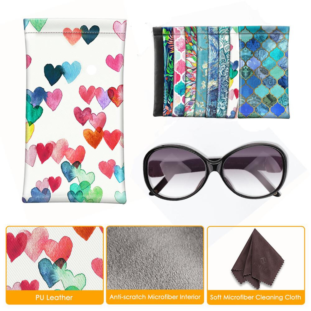 Eyeglasses Pouch with Cleaning Cloth Portable Squeeze Glasses Case Soft Bag