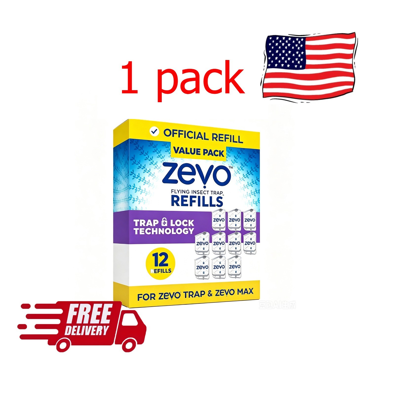 12 Refill Cartridges Zevo Flying Insect Trap Refill Cartridges -Easy to Use