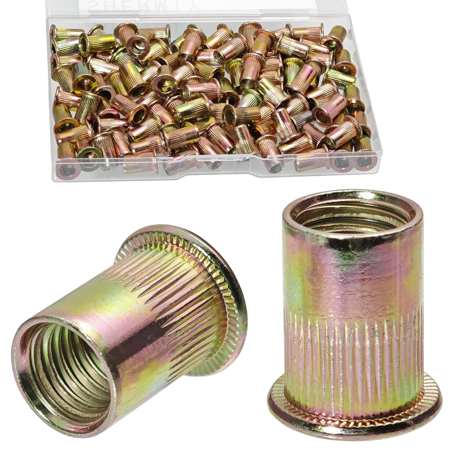 100 PCS #1032 Rivet Nut Carbon Steel Zinc Plated Flat Head Threaded Insert