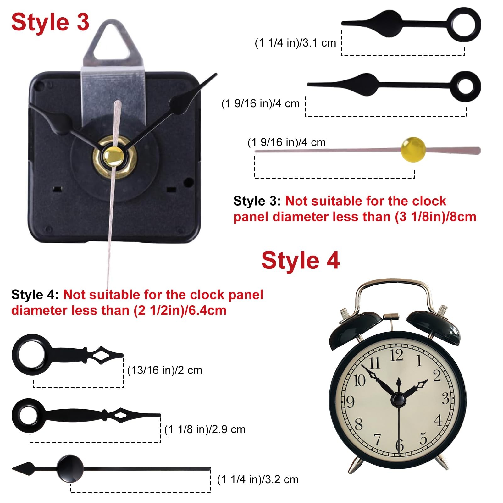 EMOON 3-Piece Silent Clock Mechanism Kit with 8 Pairs of Black, Gold, Red