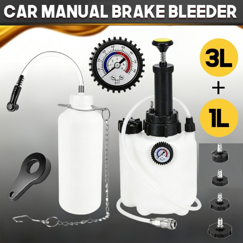 Self-person Brake Bleeder Kit 3L Manual Brake Fluid Bleeding Kit with 4 Adapters