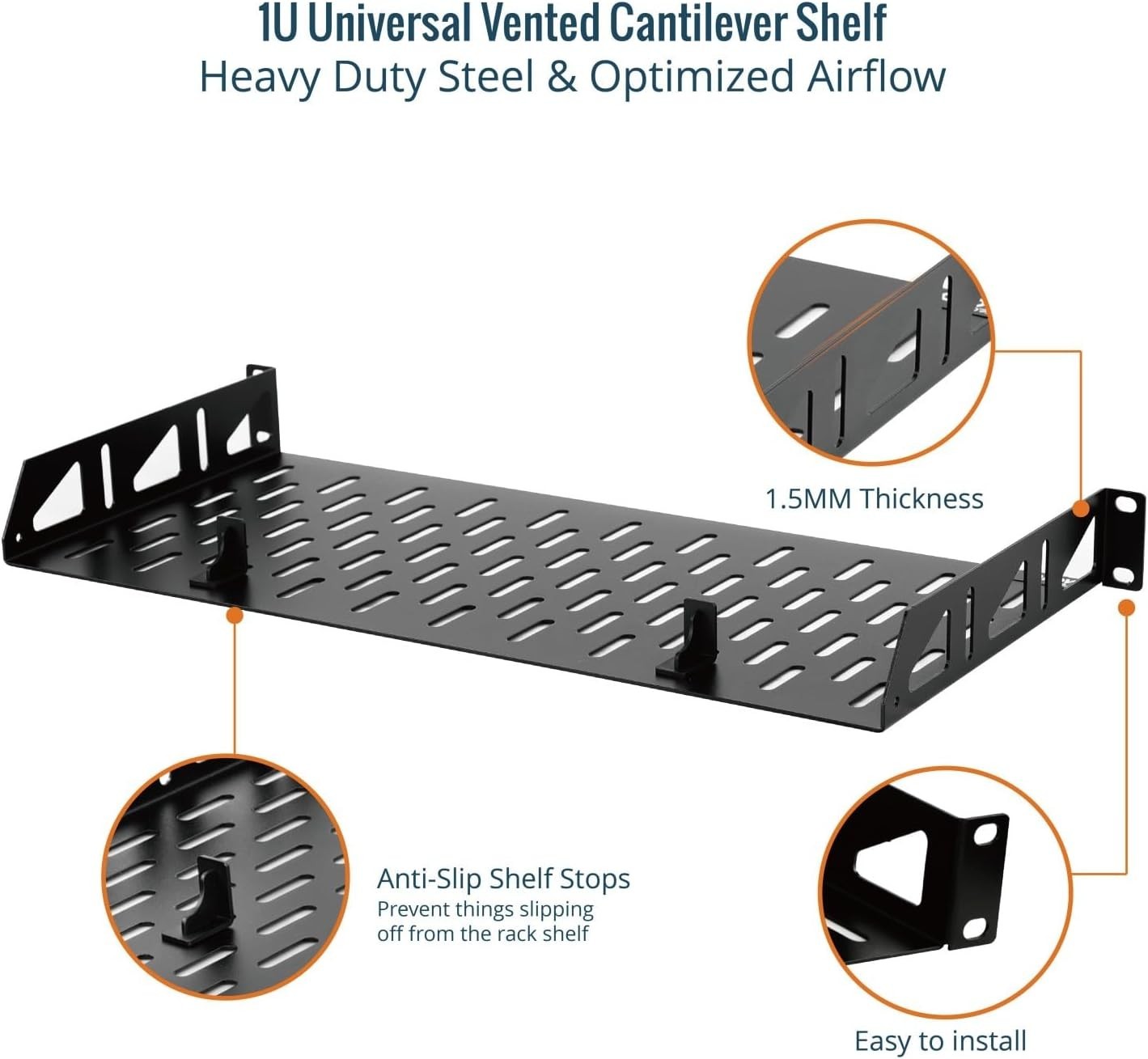 1U Rack Shelf,19 inch Shelf 8 Depth,Rack 8 in/2pack,