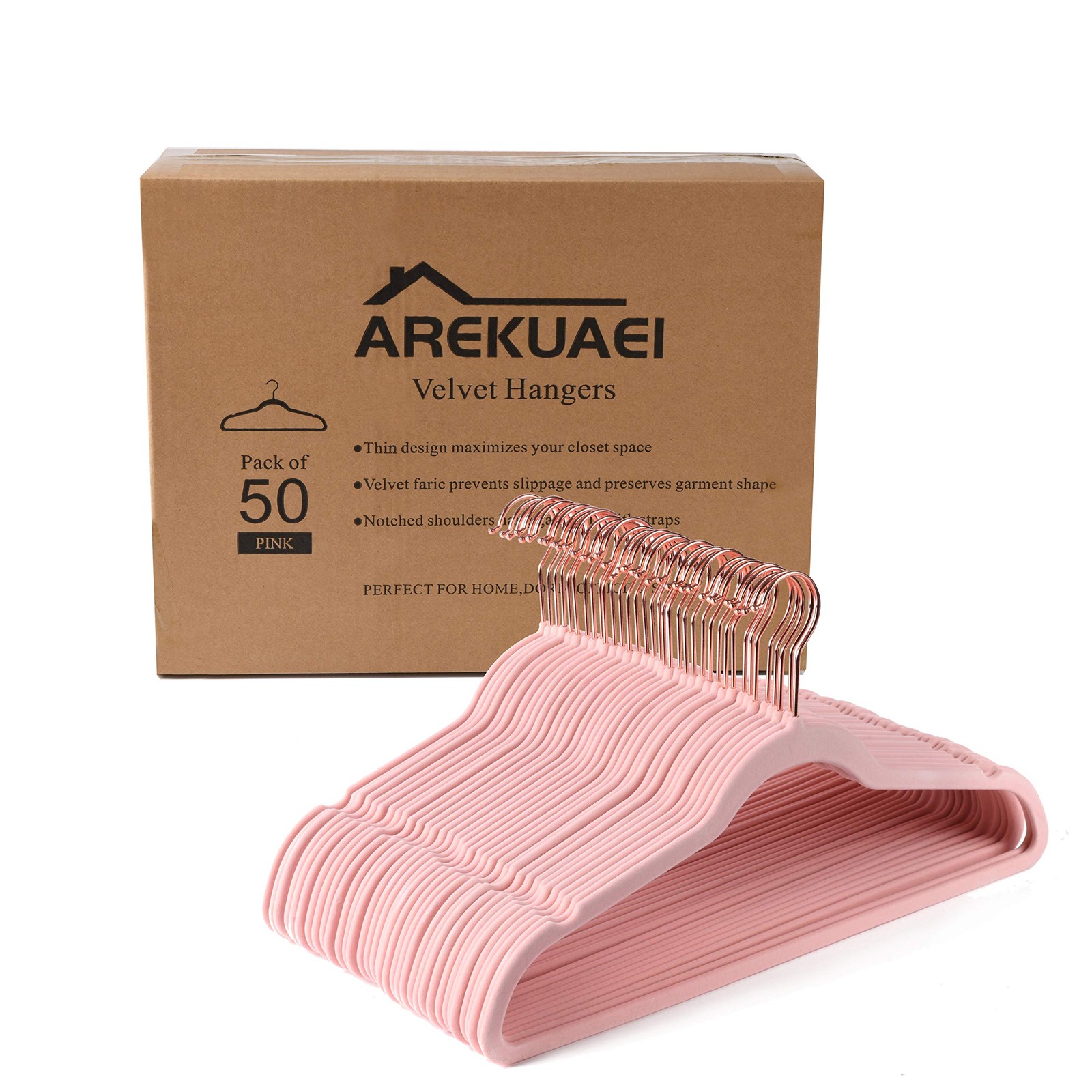 Premium Blush Pink Velvet Hangers Pack of 50 Heavyduty - Non Slip - Copper/Ro...