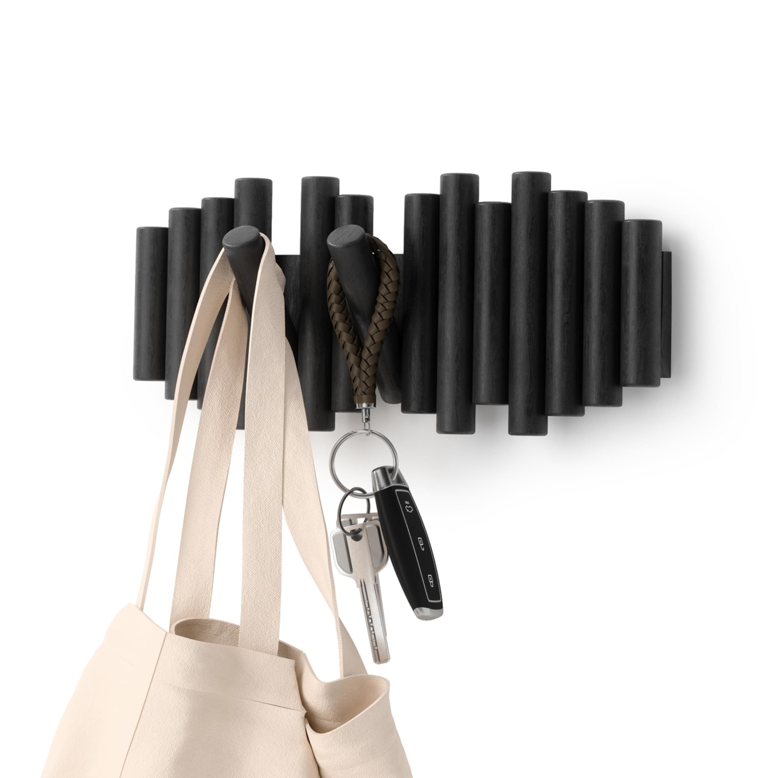 Umbra Picket Wall-Mounted Coat Rack Rail Hook with 5 5-Hook, Black
