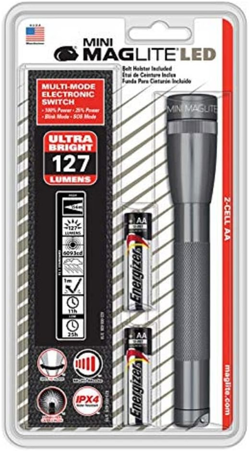Mini LED 2-Cell AA Flashlight with Holster, Gray