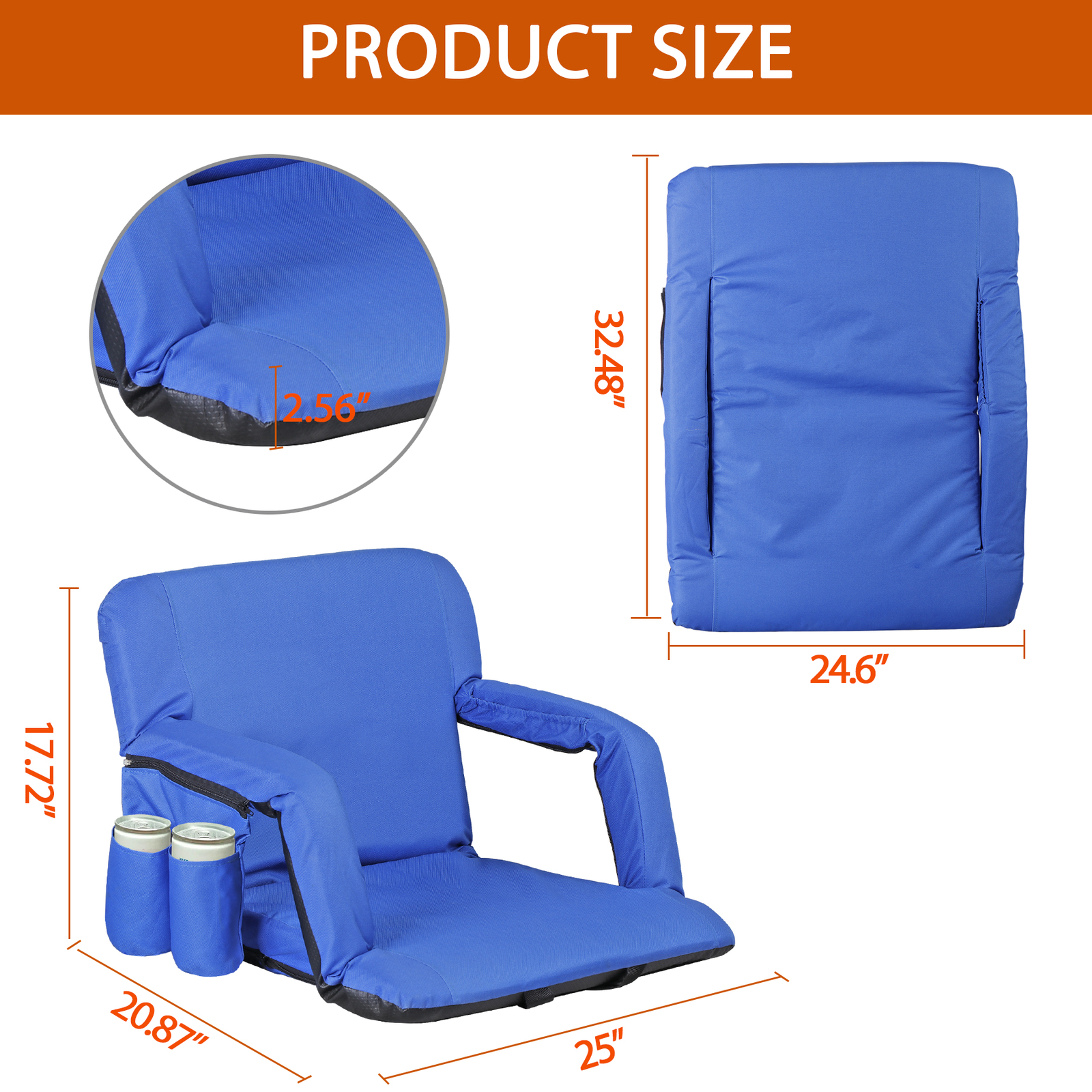 2X Reclining Stadium Seat for Bleachers w Padded Backrest Adjustable Armrests