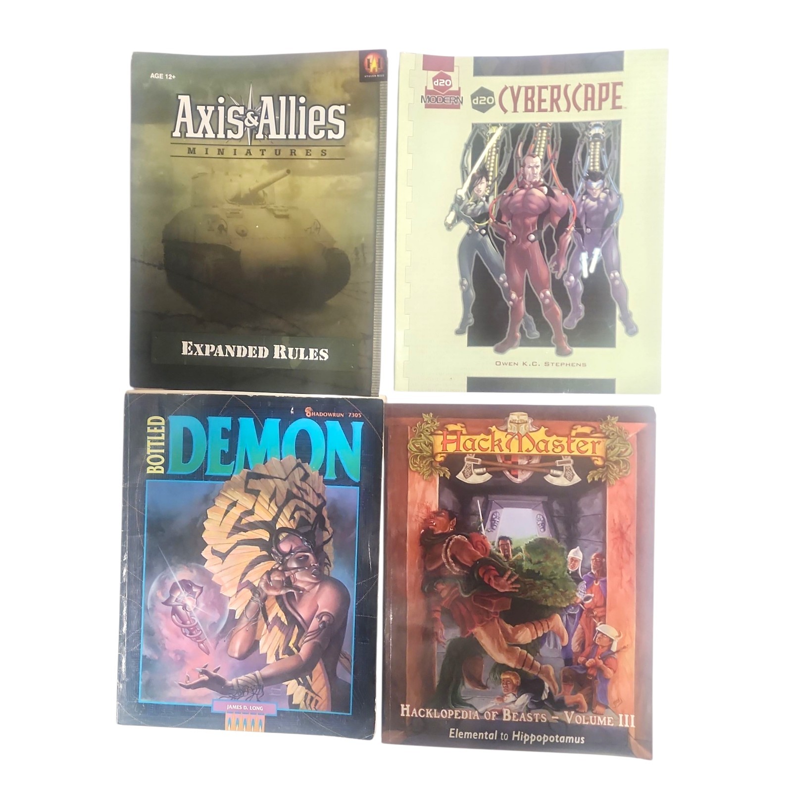 Vintage RPG Books Axis & Allies, Cyberscape, Hack Master, Bottled Demon Bundle