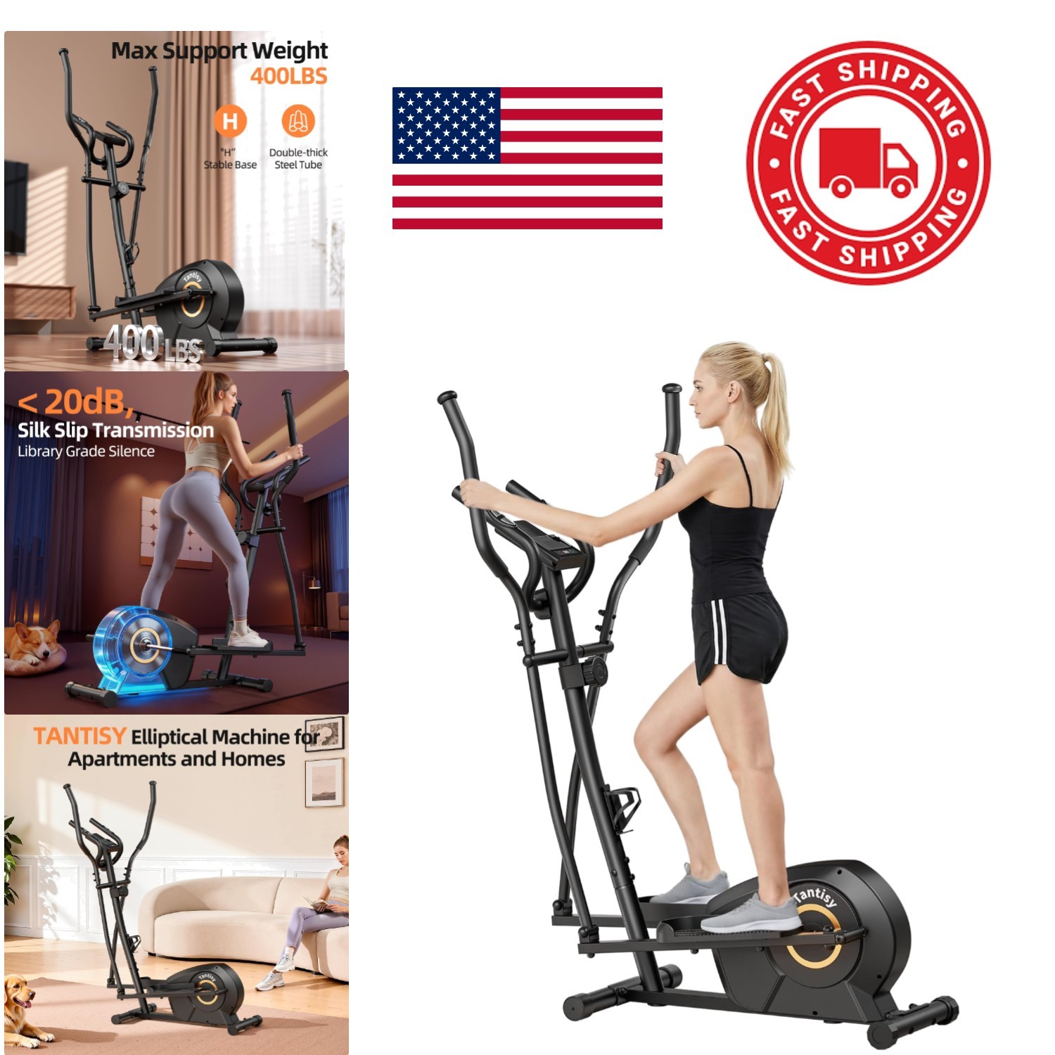 Compact Elliptical Exercise Equipment 400 Pound Weight Capacity for Apartments