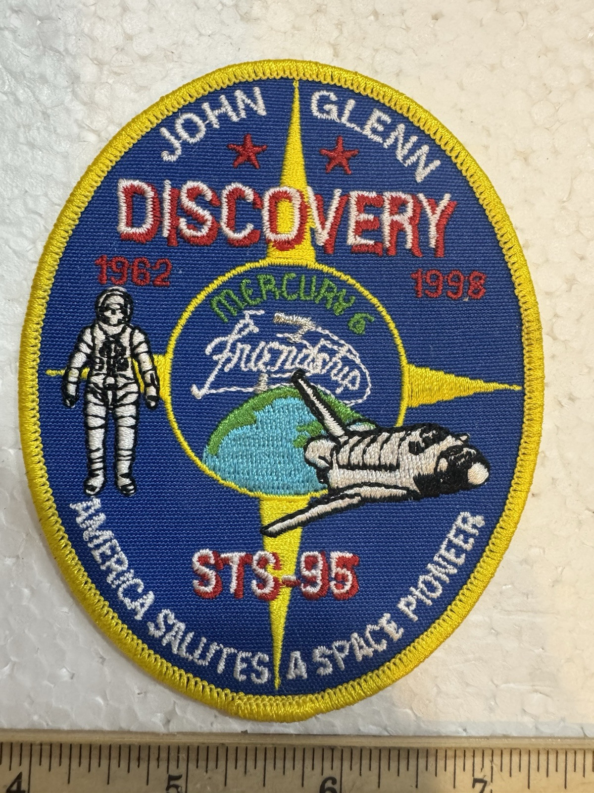 Vintage NASA Space Shuttle Patch - STS-95 Discovery - John Glenn 1998