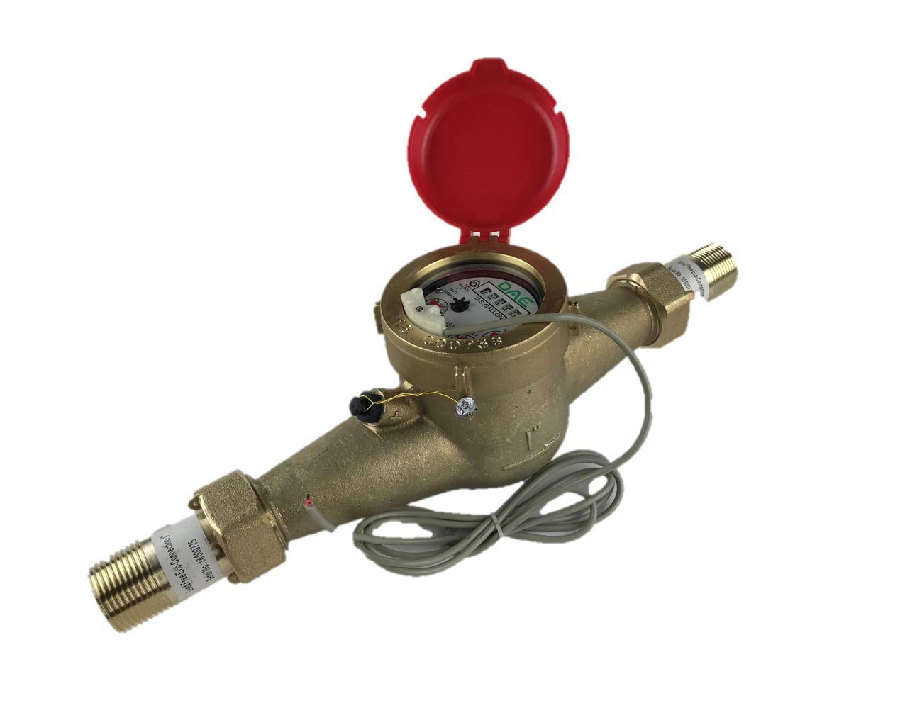 DAE MJ-100R 1" Non Lead Hot Water Meter, Pulse Output + Couplings, Gallons
