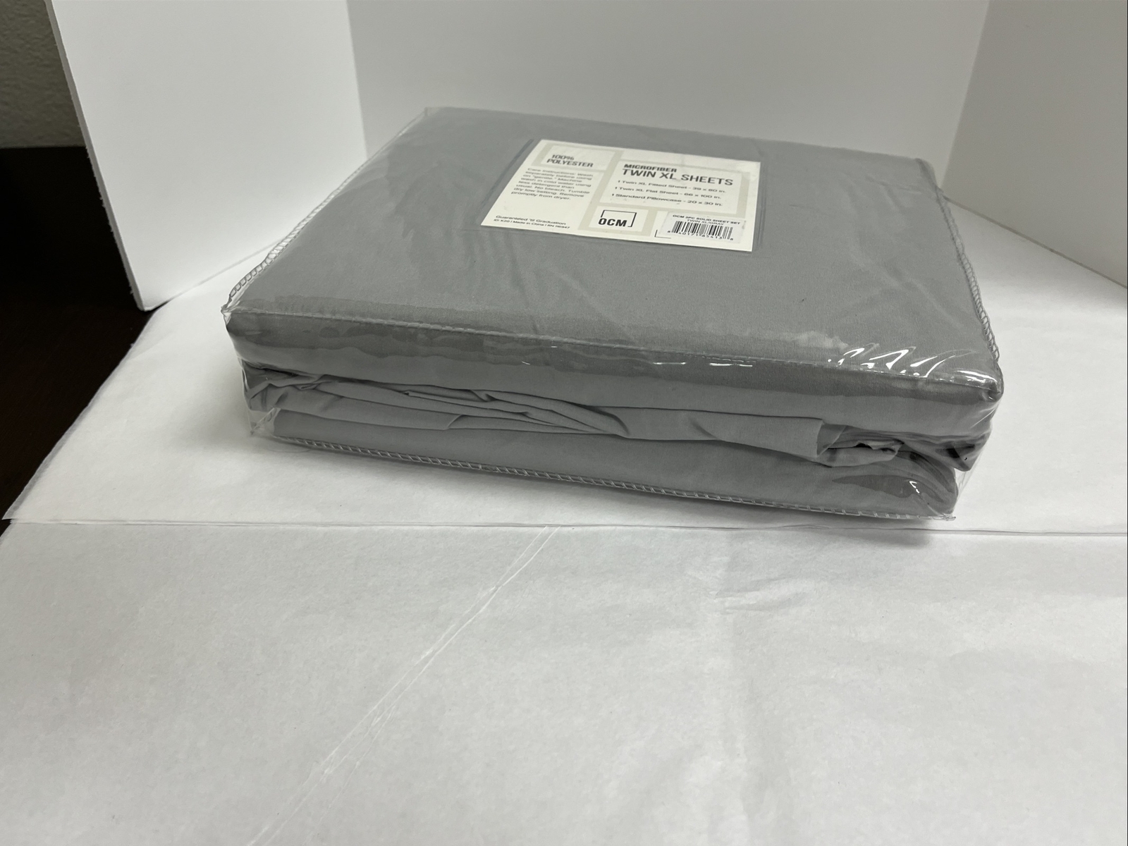 OCM College Dorm Microfiber 3 Piece Sheet Set Twin XL Solid Gray - New & Sealed