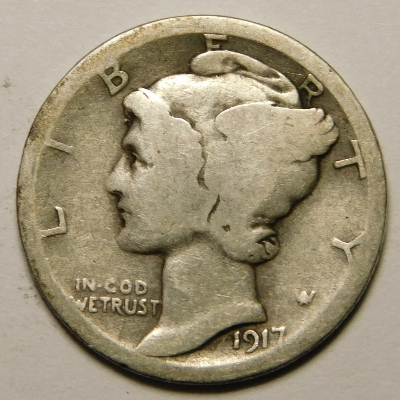 1917 S Mercury Dime circulated 90% Silver  Good  , Average circulated