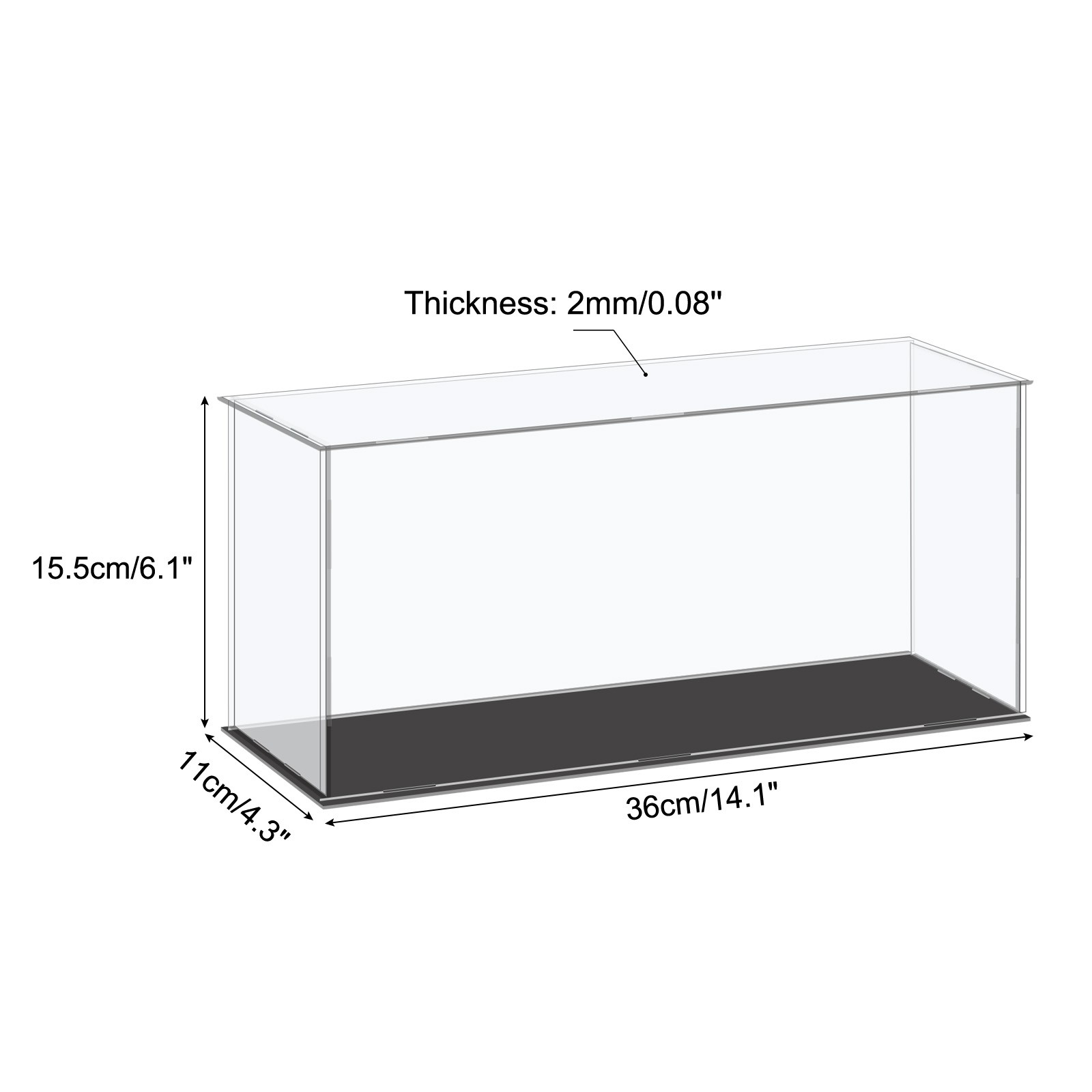 Acrylic Display Case Plastic Box Cube Storage Box Clear 36x11x15.5cm