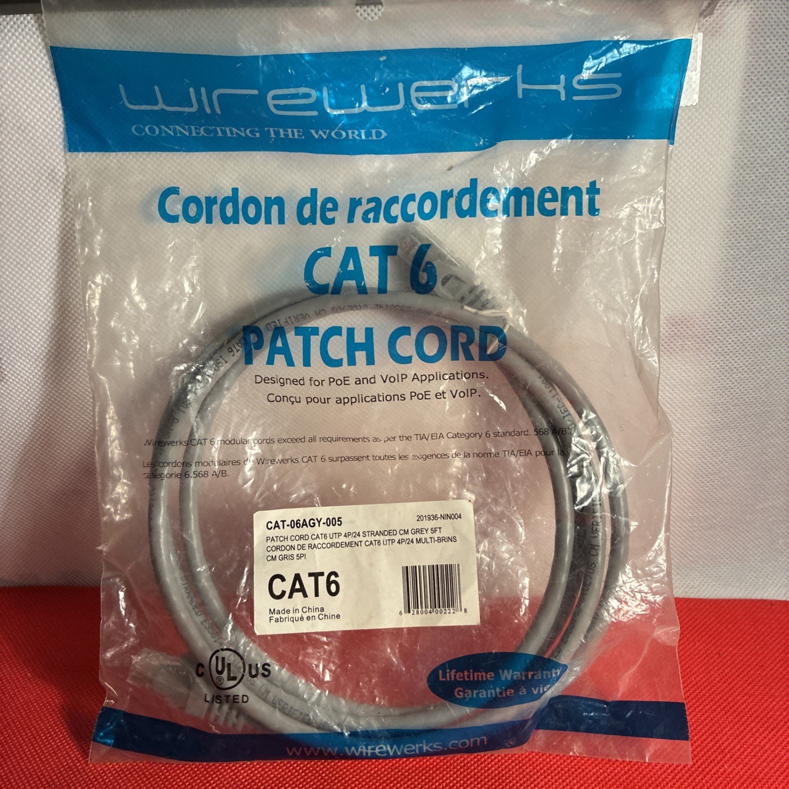 Wirewerks CAT6 Cord (5ft) Grey. CAT - 06AGY - 005. NEW