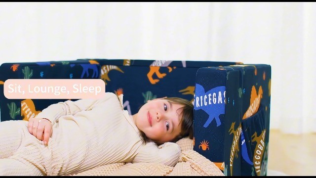 2-in-1 Kids Fold Out Couch & Lounger, Soft Toddler Sofa for Boys & Girls, Dinosa