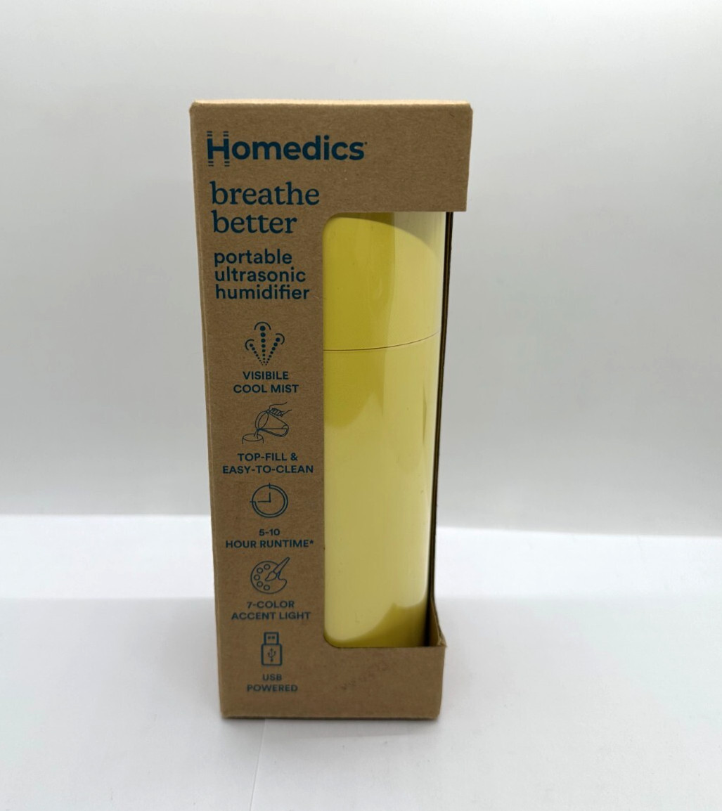 HoMedics Breathe Better Portable Ultrasonic Humidifier (Yellow) BNIB SEALED