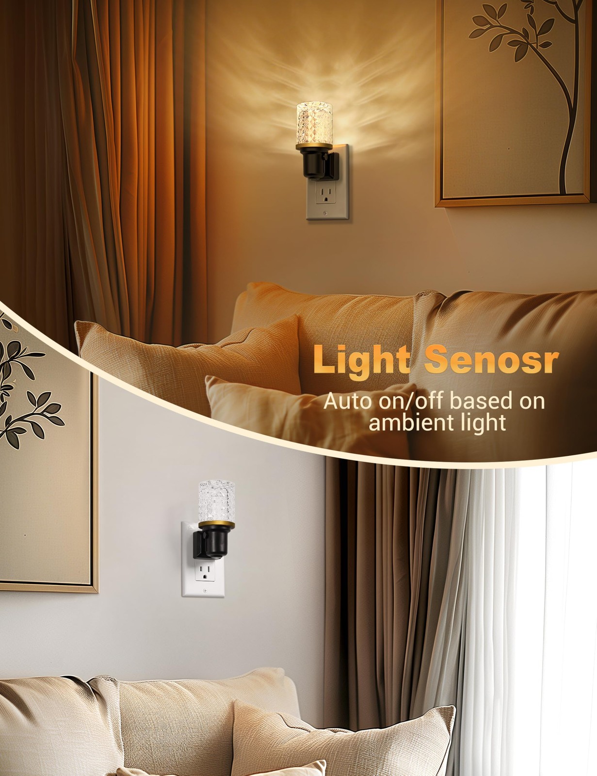 JandCase LED Night Light, Dimmable Lights Plug 1 Pack, Crystal - Warm