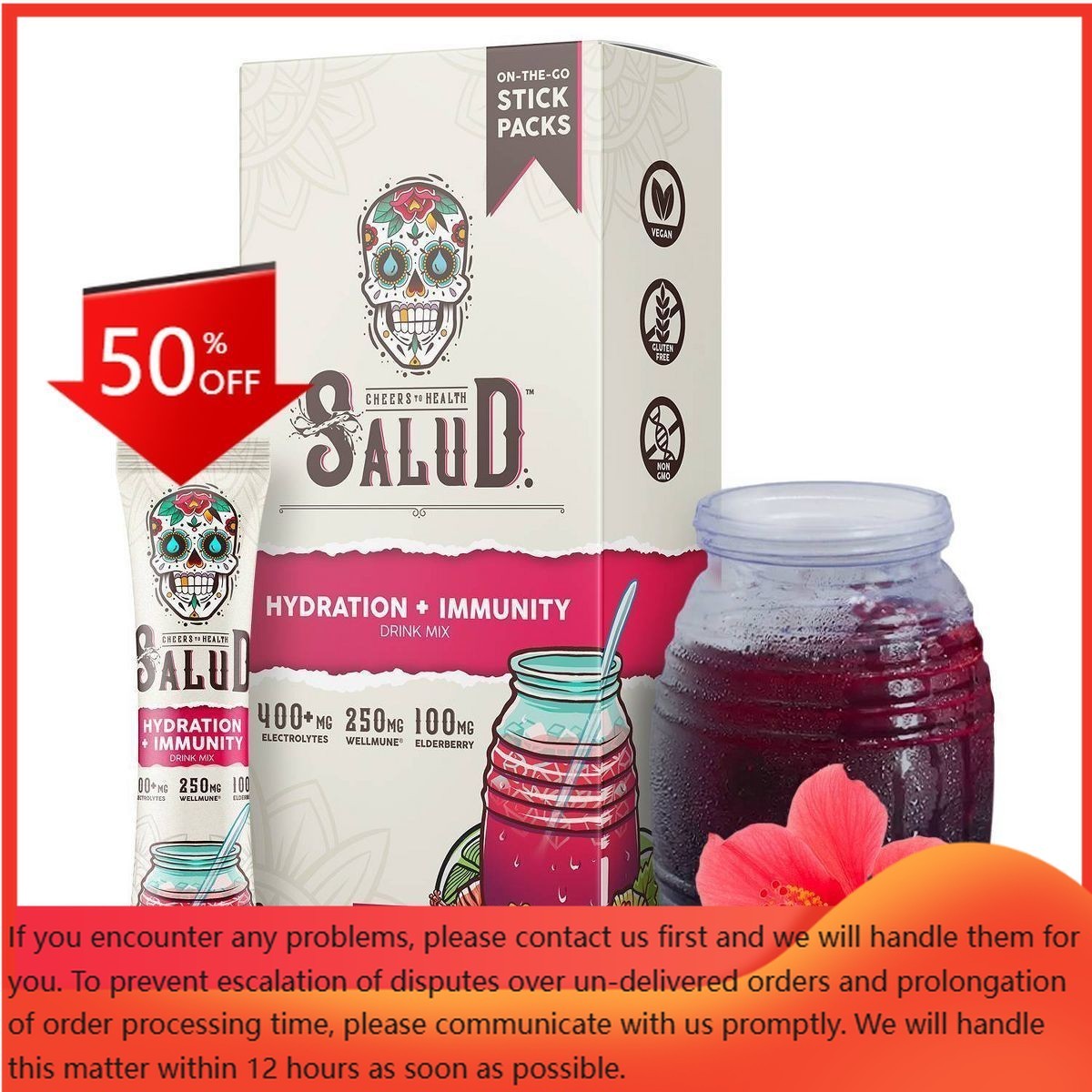 Salud Hydration + Immunity Hibiscus Electrolyte Drink - 6pk/0.21oz Packet Sticks