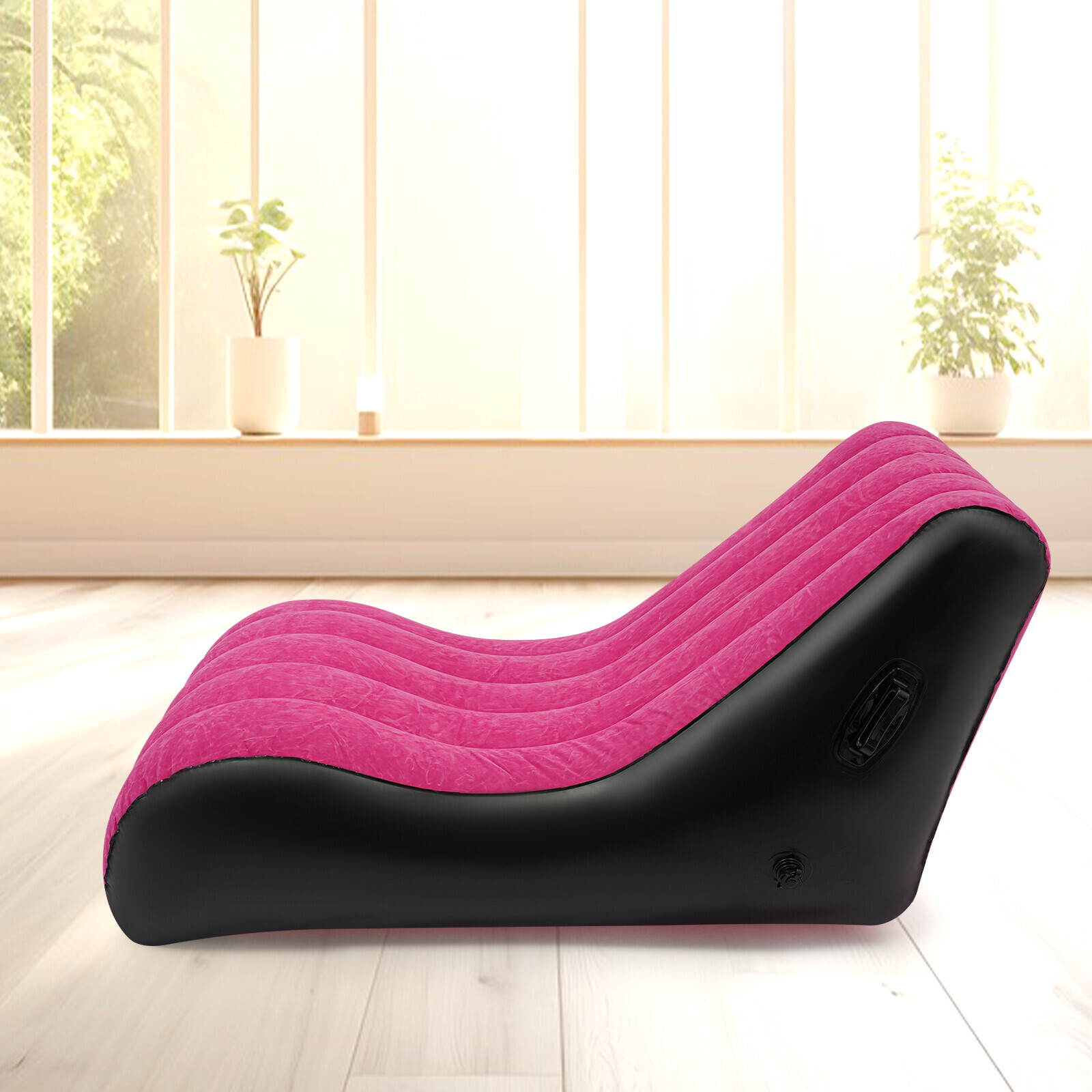 Rose-red PVC Sofa Bed Inflatable Sofa Bed S-shaped Folding Sofa Bed w/Air Pump