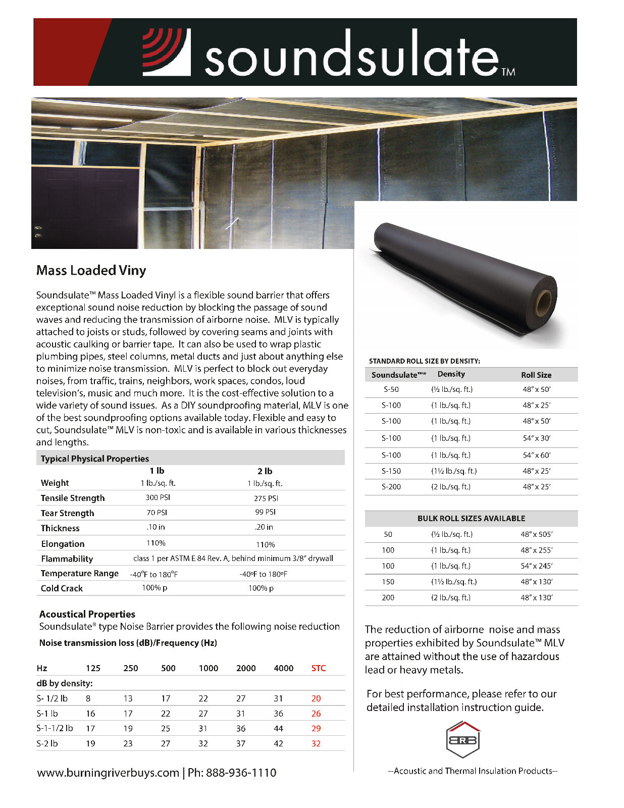 Soundsulate 1/2 lb Mass Loaded Vinyl, MLV Soundproofing, Choose Length