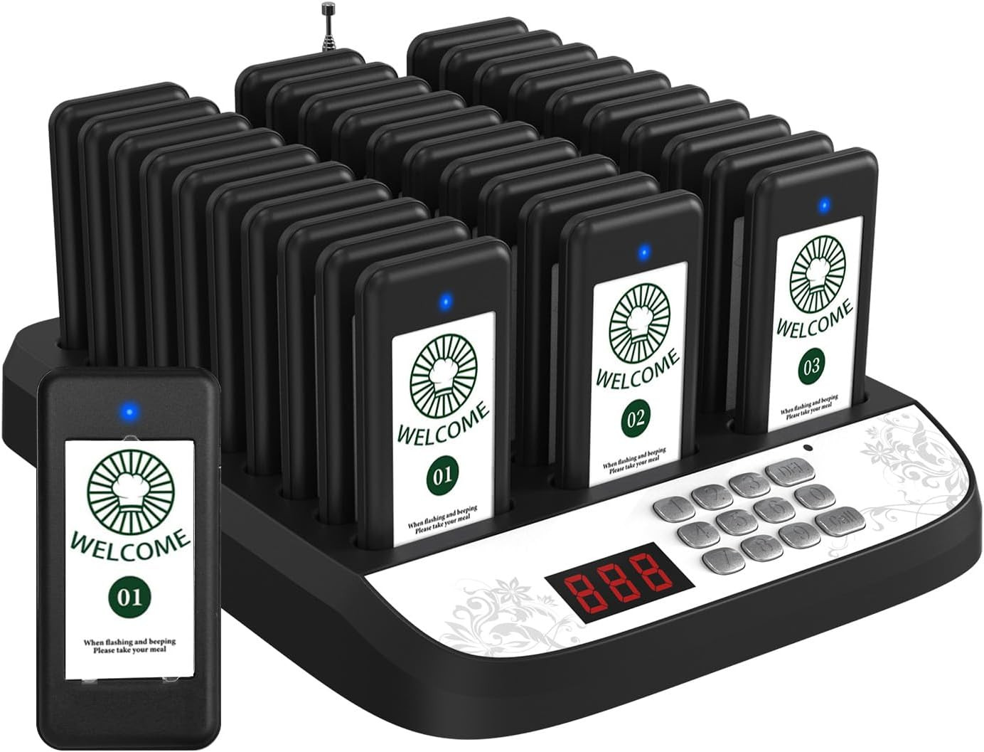 Queue Wireless Calling System,Restaurant Pager System 30 Buzzers with Vibration,