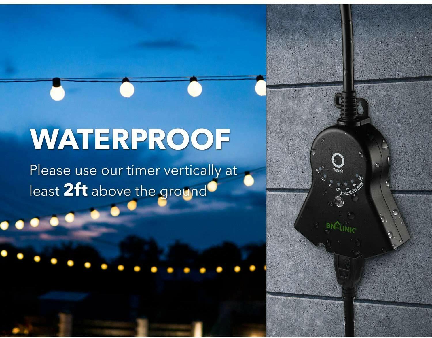 BN-LINK Outdoor Touch Sensor Timer Outlet With Photocell Light Sensor Waterproof