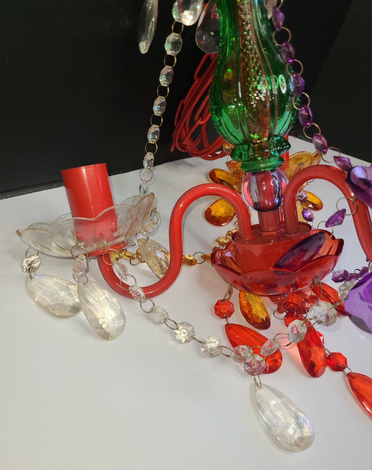 Multicolor 3 Light Chandelier Acrylic Crystal Glass Central Stem Plug In