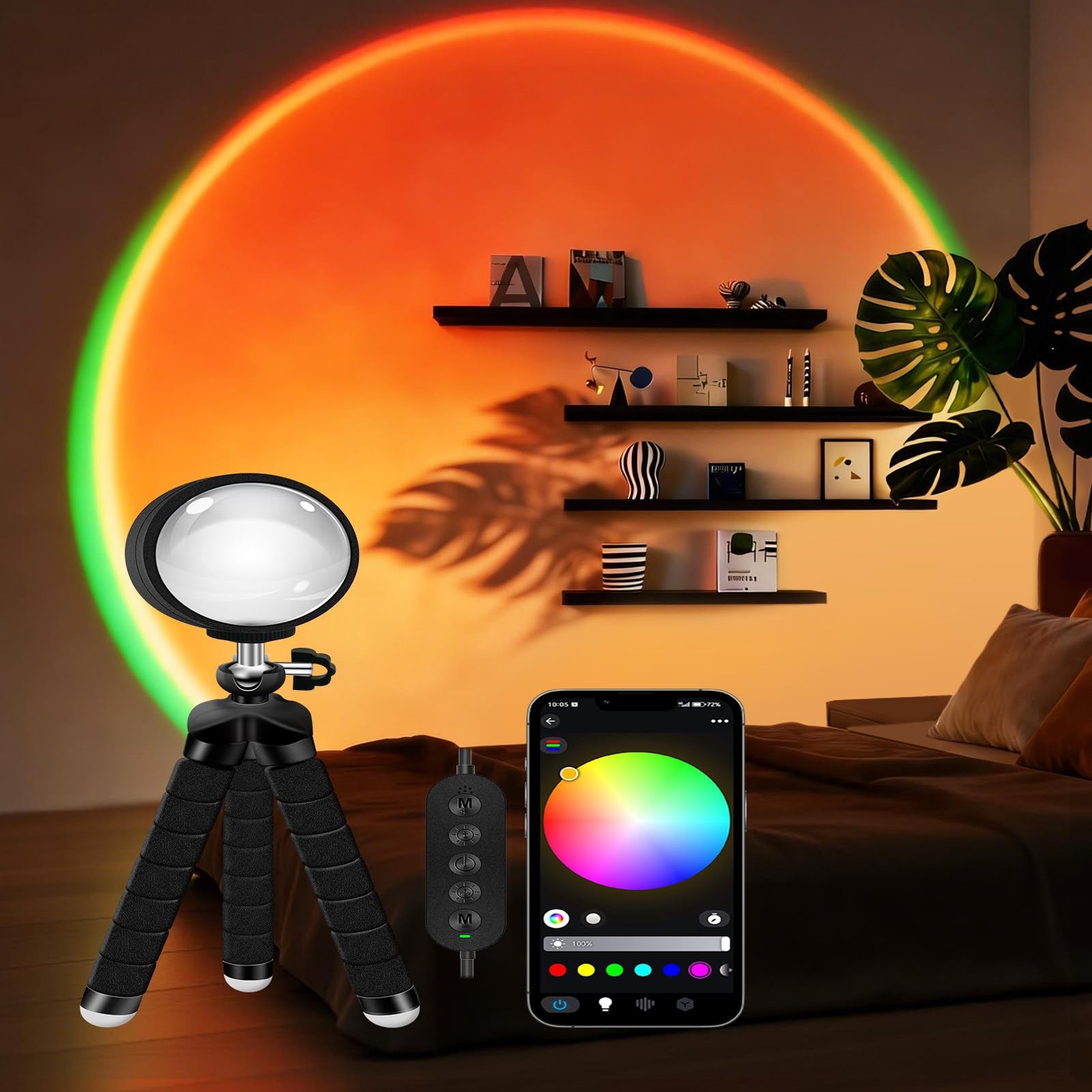 Sunset Lamp with App Control – 360° Rotatable Multicolor Sunset Projector, 16...
