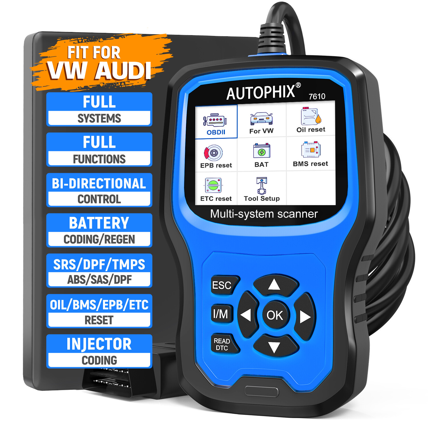 For VW AUDI Car All System OBD2 Diagnostic Scanner ABS SRS Oil EPB DPF TPMS TPS