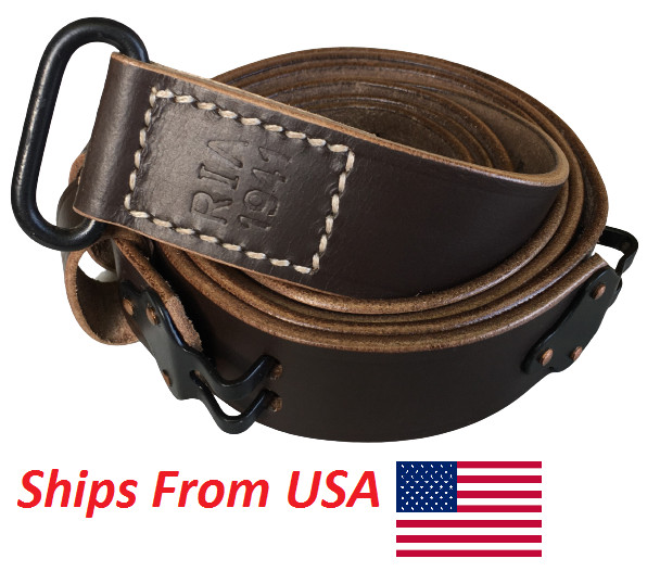 Reproduction U.S Springfield WWII M1907 Leather Rifle Sling Steel Dark Brown