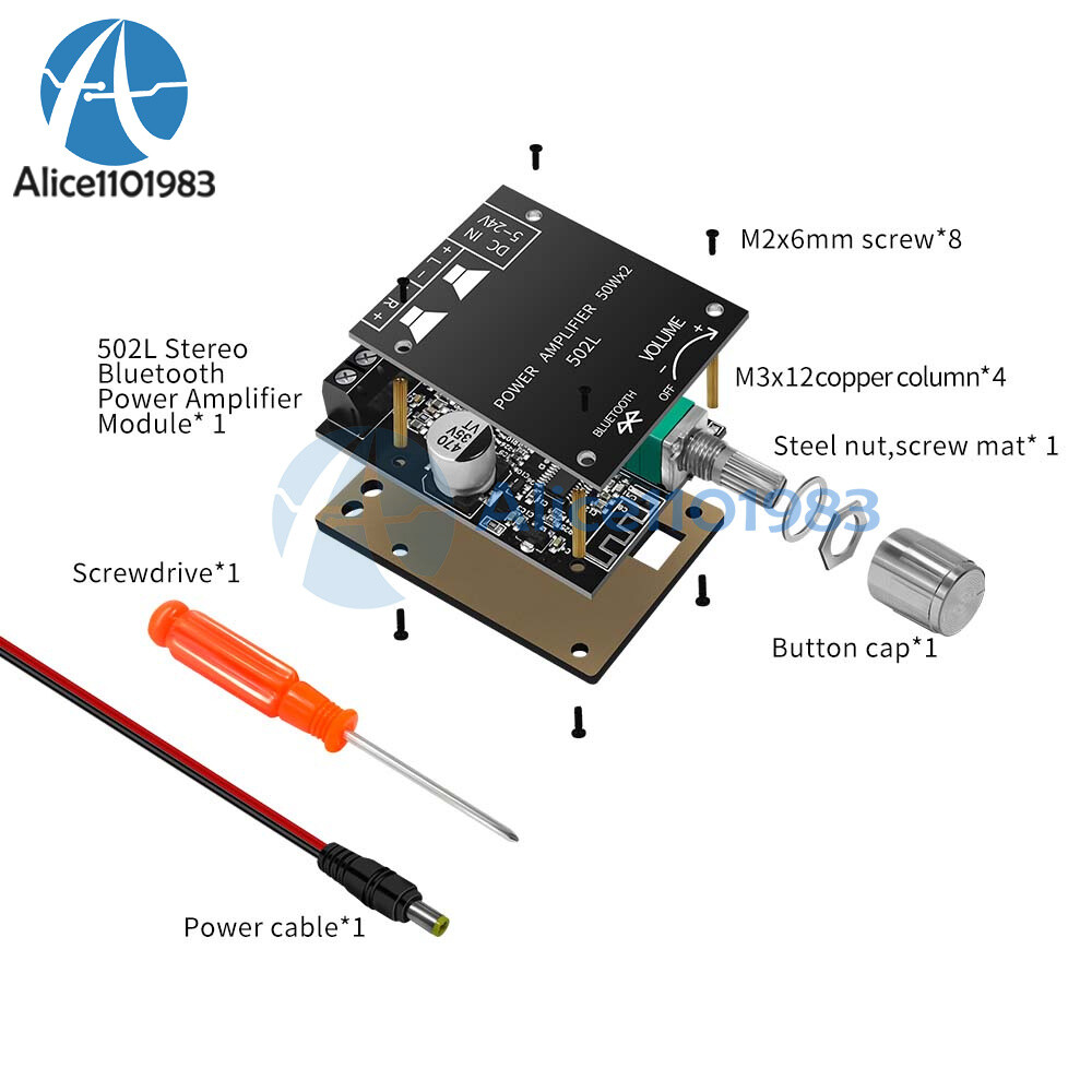 ZK-502L Mini Bluetooth 5.0 DC Amplifier Board Audio Digital Power 2*50W
